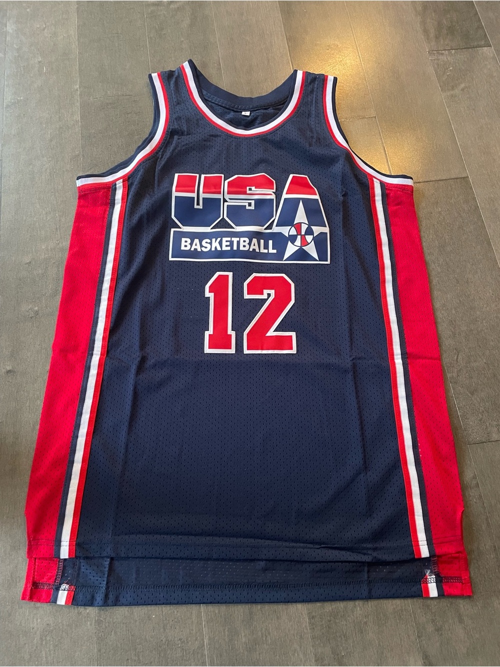 1992 Dream Team USA #12 John Stockton Navy Blue Red Throwback Jersey L